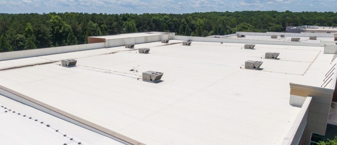 Mid,Day,Drone,Images,Of,Commercial,Roofs,Featuring,Tpo,And